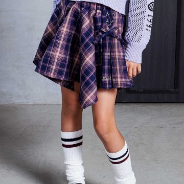 nexchic (ネクシック) 「チェック柄サイドレースアップギャザースカパン」(130-150cm) の画像