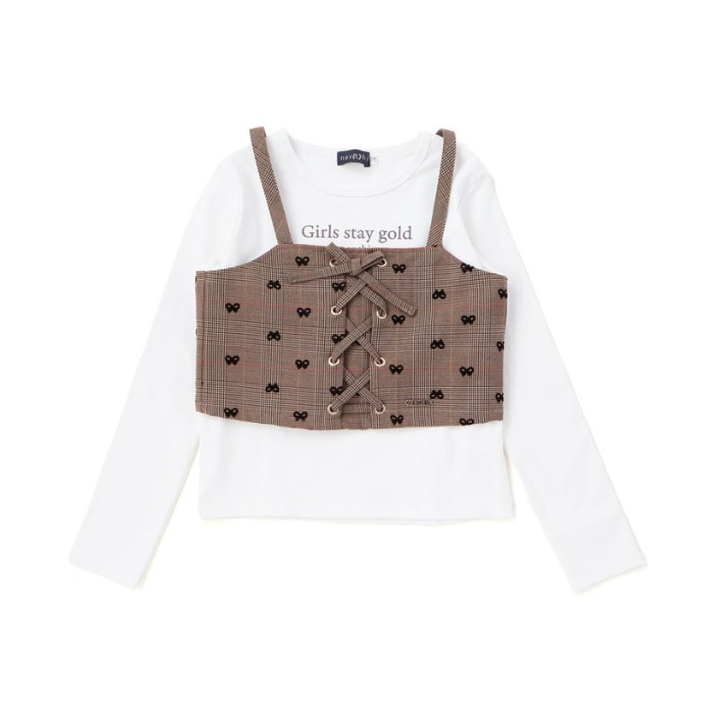 nexchic (ネクシック) 「チェック柄ビスチェ＋Tシャツセット」(110-150cm) の画像