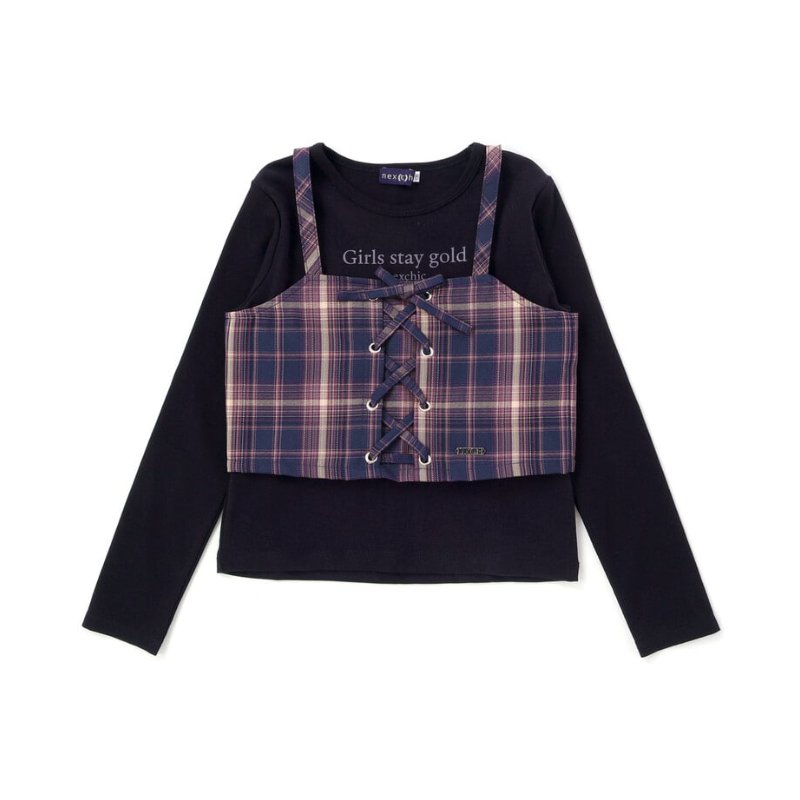 nexchic (ネクシック) 「チェック柄ビスチェ＋Tシャツセット」(110-150cm) の画像