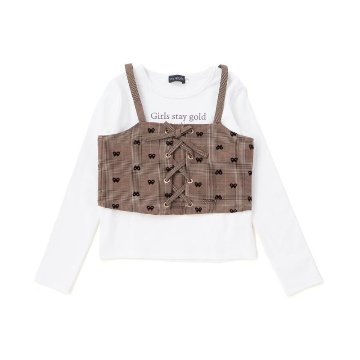 nexchic (ネクシック) 「チェック柄ビスチェ＋Tシャツセット」(110-150cm) の画像