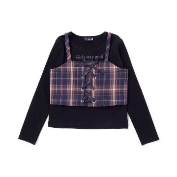 nexchic (ネクシック) 「チェック柄ビスチェ＋Tシャツセット」(110-150cm) の画像