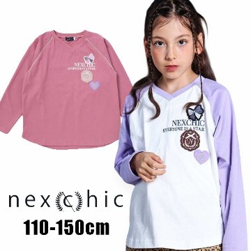 nexchic (ネクシック) 「ロゴワッペン付きラグラン長袖Tシャツ」(110-150cm) の画像
