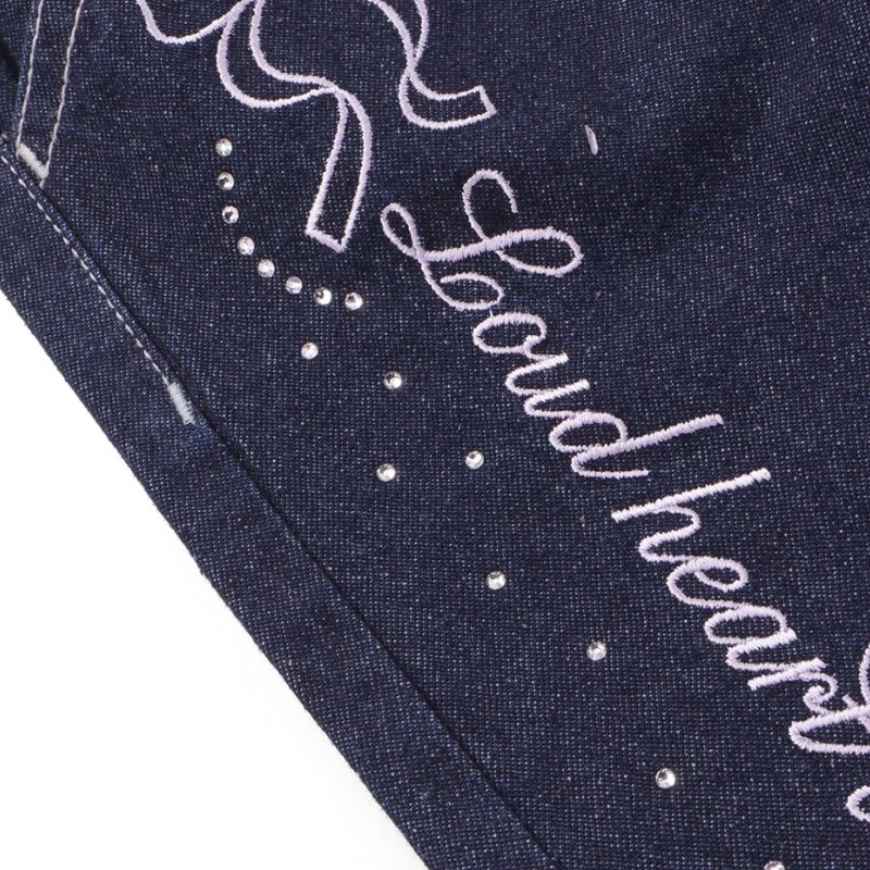 nexchic (ネクシック) 「ラインストーン＆リボンロゴ刺繍デニムストレートパンツ」(130-150cm) の画像