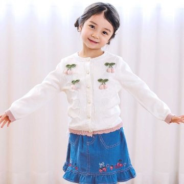 SLAP SLIP (スラップスリップ) 「 さくらんぼモチーフ付きニットカーディガン」(80-130cm)  メール便対応可の画像