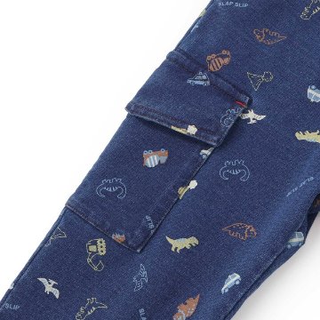 SLAP SLIP(スラップスリップ) 「恐竜＆働く自動車プリントデニムニットパンツ」(80-130cm) 【メール便送料198円対応】の画像