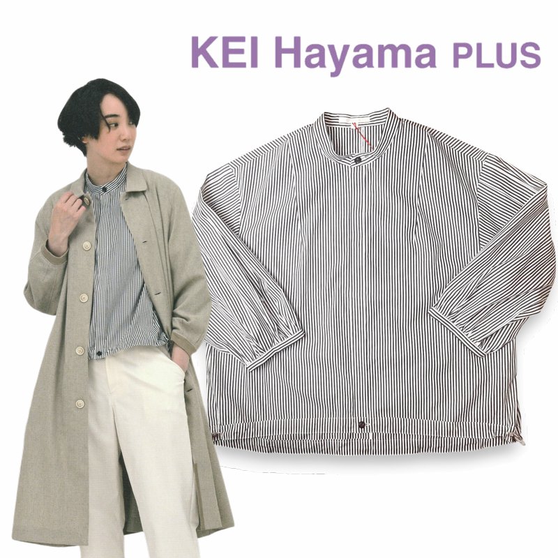 KEI Hayama PLUS「 ハイカウントブロードストライプ 裾ドロスト シャツブラウス」 Fの画像