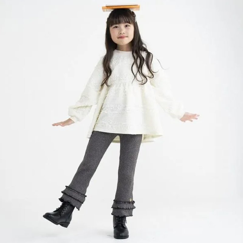 nino「裾フリルリブカットソーロングパンツ」(90-140cm) 【メール便送料無料】の画像
