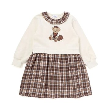 SLAP SLIP「クマモチーフチェック襟付きワンピース」(90~130cm) メール便対応可の画像