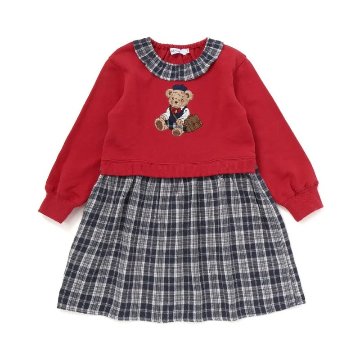 SLAP SLIP「クマモチーフチェック襟付きワンピース」(90~130cm) メール便対応可の画像