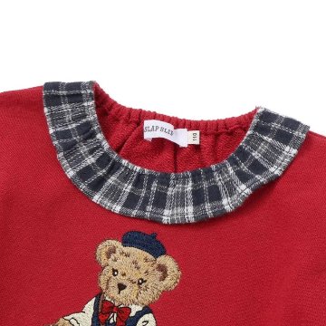 SLAP SLIP「クマモチーフチェック襟付きワンピース」(90~130cm) メール便対応可の画像