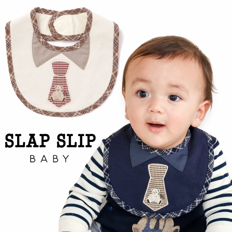 SLAP SLIP baby (スラップスリップ) 「 ネクタイパッチ付き裏毛スタイ」ワンサイズ  メール便対応可の画像