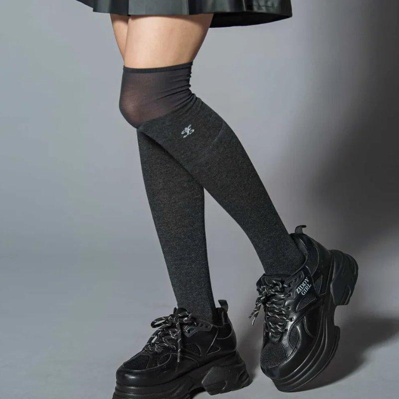 ZIDDY 「シアー切り替えロゴ入りニーハイソックス」 (19-24cm)  メール便対応可の画像