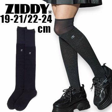 ZIDDY 「シアー切り替えロゴ入りニーハイソックス」 (19-24cm)  メール便対応可の画像