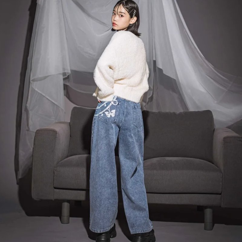 ZIDDY「チェーンプリント デニム パンツ」 (150-160cm)　【メール便送料無料】の画像