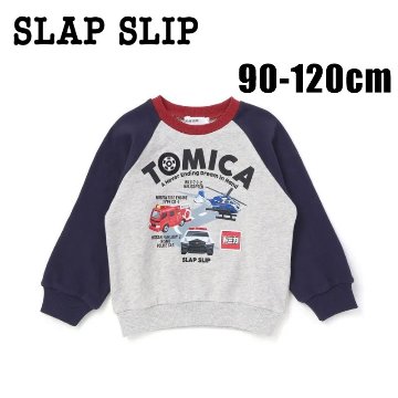 SLAP SLIP(スラップスリップ) 「【TOMICAコラボ】乗り物プリントラグラン袖裏毛トレーナー」(90-120cm) 【メール便対応】の画像