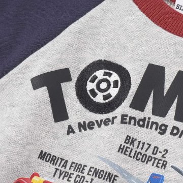 SLAP SLIP(スラップスリップ) 「【TOMICAコラボ】乗り物プリントラグラン袖裏毛トレーナー」(90-120cm) 【メール便対応】の画像