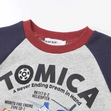 SLAP SLIP(スラップスリップ) 「【TOMICAコラボ】乗り物プリントラグラン袖裏毛トレーナー」(90-120cm) 【メール便対応】の画像