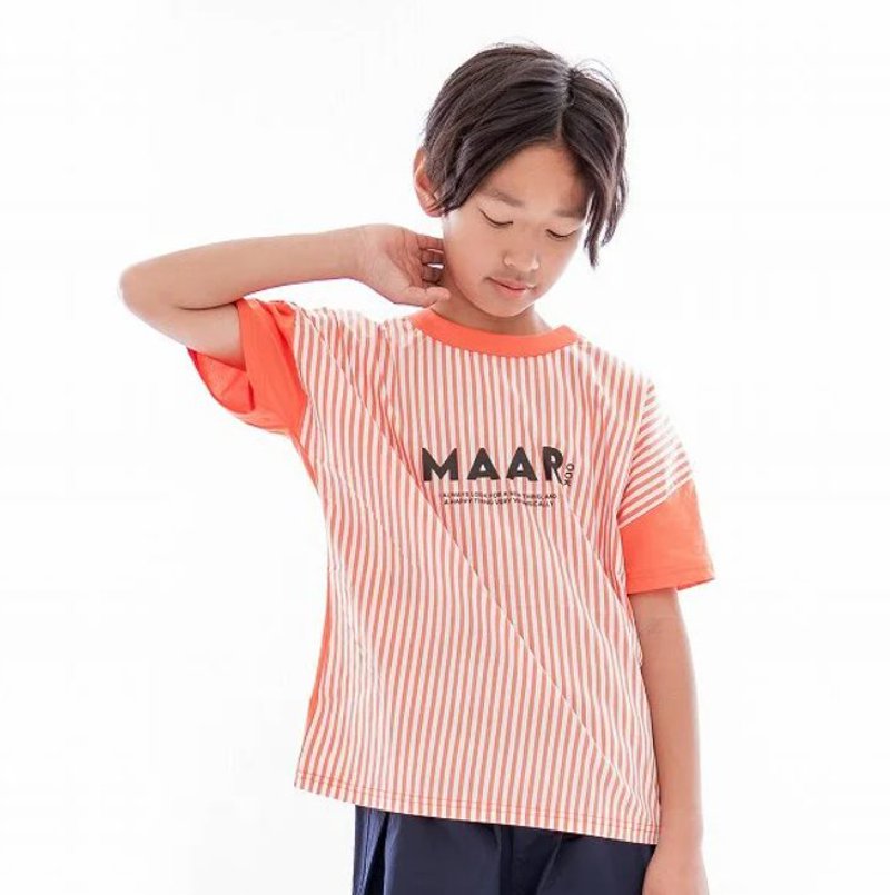 maarook「天竺×ストライプ ワイドTシャツ」(90-130cm) 【メール便送料無料】の画像