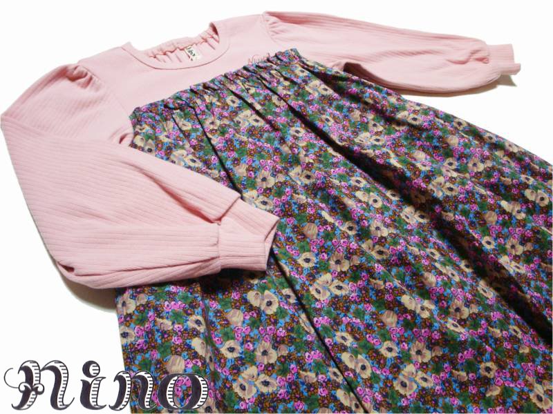 nino「フラワープリントバルーンワンピース」(90-140cm) メール便送料無料の画像