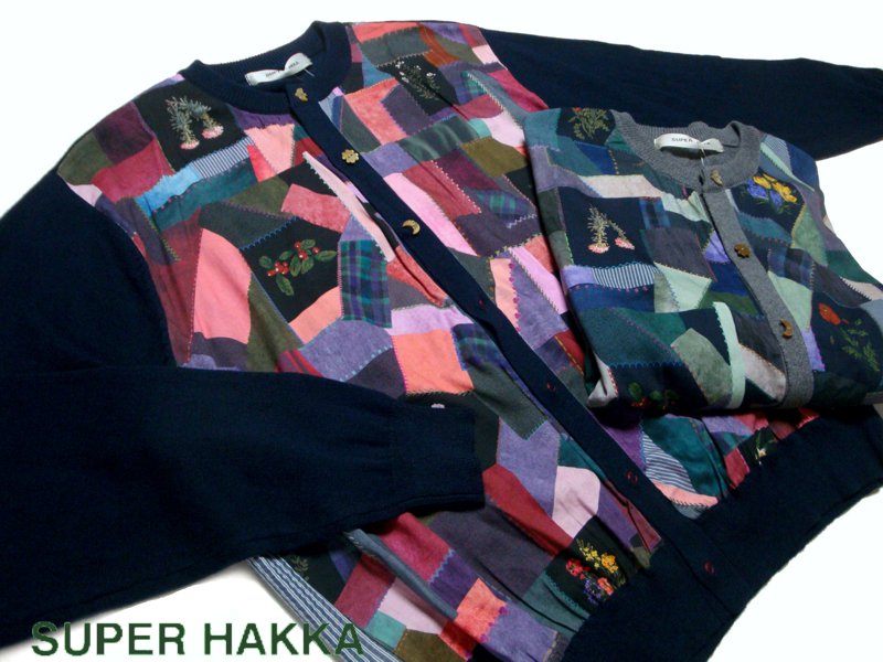 SUPER HAKKA「コットンレーヨンカルゼパッチワークフラワープリント+コットンウールニットカーディガン」(F)の画像