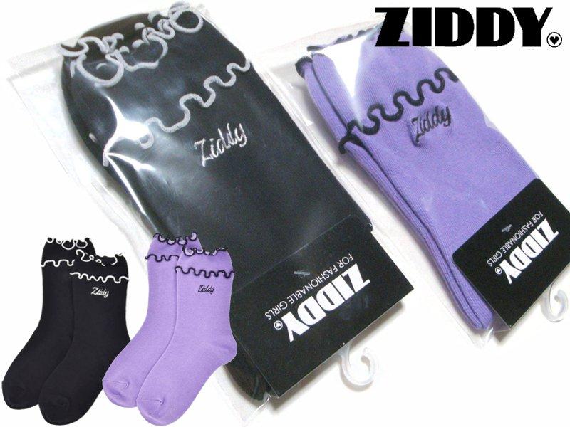 ZIDDY「ステッチフリル ワンポイントロゴ刺繍クルーソックス」(19-24cm) 【メール便送料198円対応】の画像