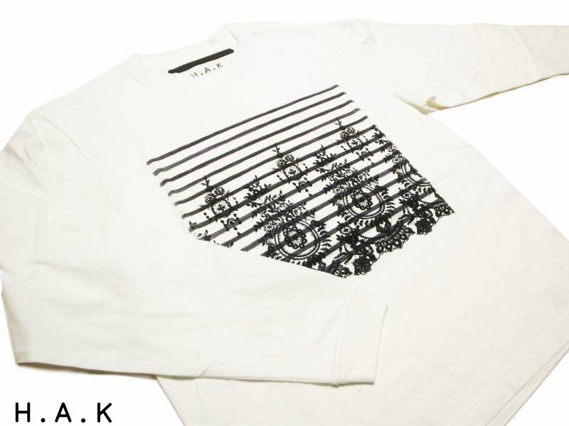 H.A.K 「ボーダーレースモチーフPt5.6オンスコットン長袖カットソー」 Fの画像