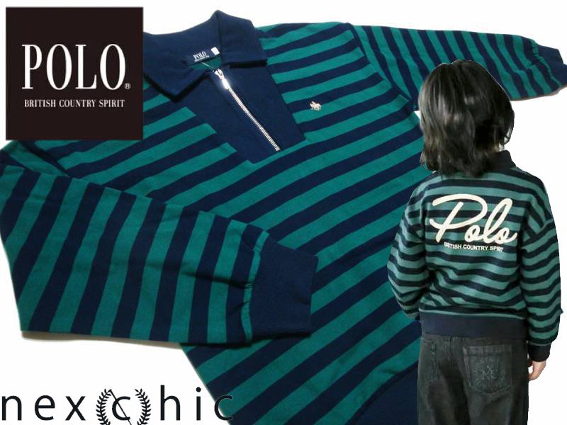 nexchic(ネクシック) 「【POLO BCSコラボ】 ミニ裏毛ボーダー柄ジップアップポロシャツ」(130-150cm) メール便対応の画像