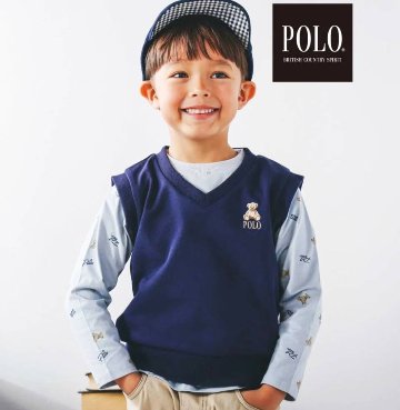 SLAP SLIP(スラップスリップ) 「【POLO BCSコラボ】 ミニ裏毛ベスト＋くま柄長袖Tシャツセット」(80-130cm)  メール便送料198円対応の画像