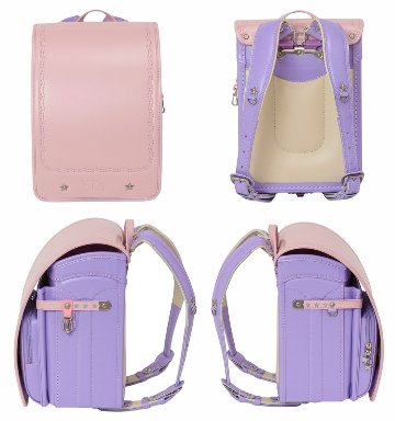 fafaランドセル2026年「クラリーノ スカラップ刺しゅうモデル キューブ型 POWDER PINK×LILAC (NEW)」 【当店だけのオリジナルダブル特典付】の画像