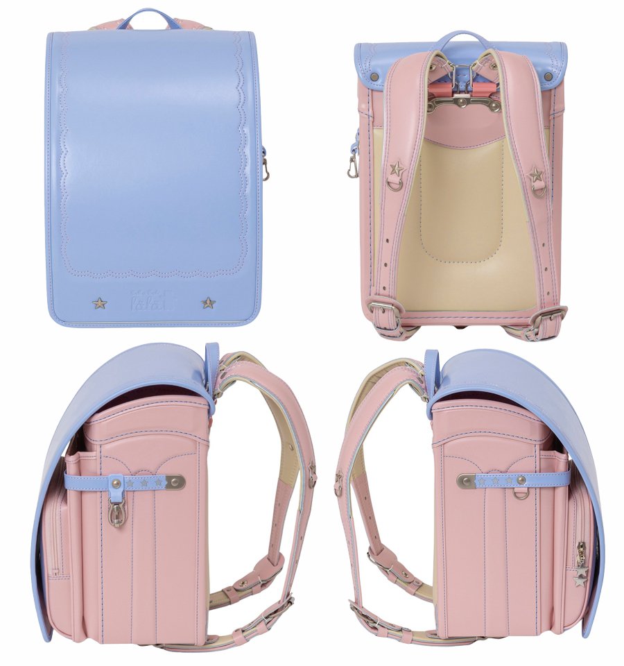 fafaランドセル クラリーノ スカラップ刺しゅうモデル キューブ型 PALE BLUE×POWDER PINK