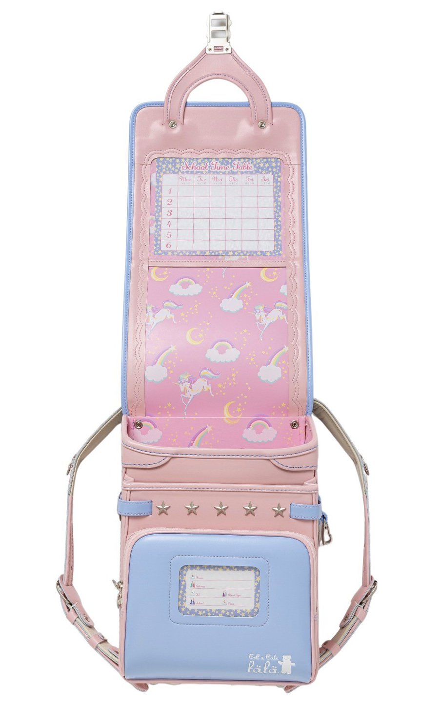 fafaランドセル クラリーノ スカラップ刺しゅうモデル キューブ型 PALE BLUE×POWDER PINK