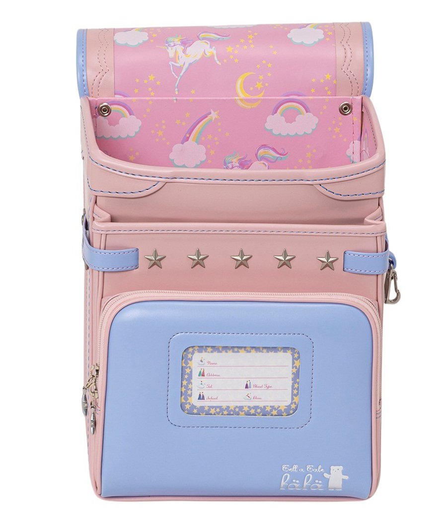 fafaランドセル2026年「クラリーノ スカラップ刺しゅうモデル キューブ型 PALE BLUE×POWDER PINK (NEW)」 【当店だけのオリジナルダブル特典付】の画像