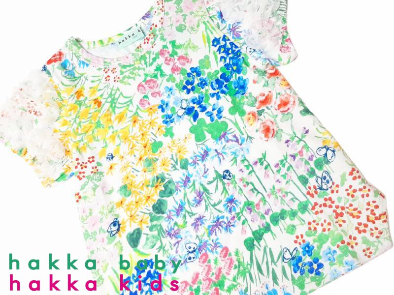 hakka kids「こもれびのお庭プリント袖フリルTシャツ」(90-130cm） 【メール便送料無料】の画像