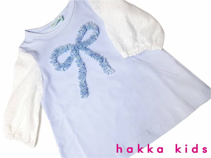 hakka kids「UVカットチュールリボンモチーフ付き7分袖チュニック」(100-130cm） 【メール便送料無料】の画像