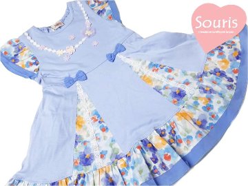 Souris(スーリー) フラワープリント切り替えフレアーワンピース」（100-130cm）【メール便送料無料】の画像