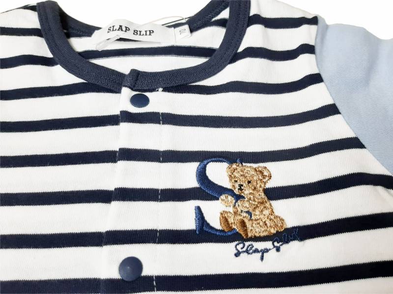 SLAP SLIP(スラップスリップ) 「ボーダー柄くまちゃんロンパース」(70-80cm) 【メール便送料198円対応】の画像