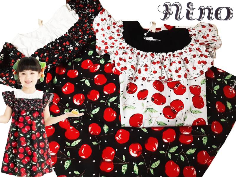 nino「チェリープリント オフショルダーワンピース」(90-130cm) の画像