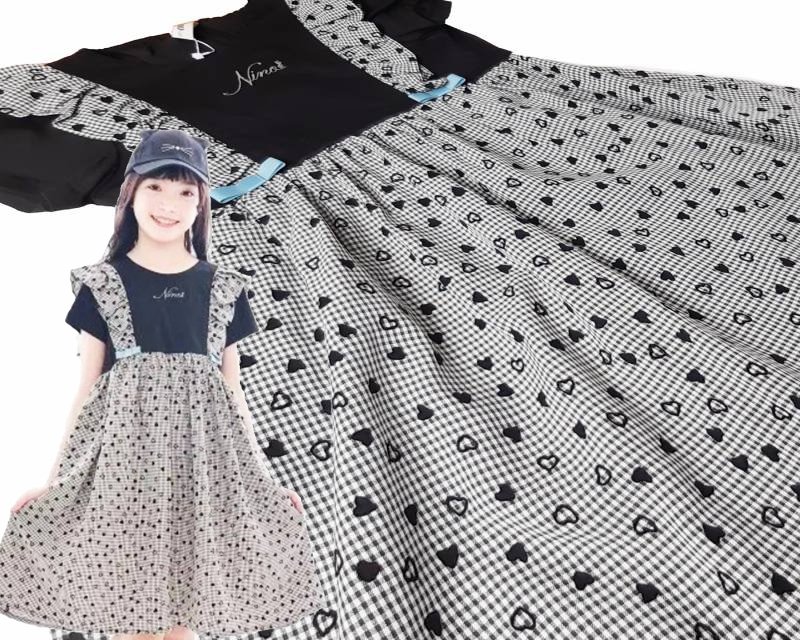 nino「ギンガムチェックハートフロッキー柄ワンピース」(90-130cm) の画像