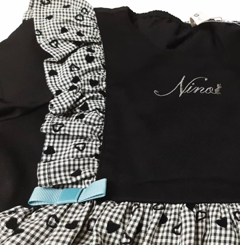 nino「ギンガムチェックハートフロッキー柄ワンピース」(90-130cm) の画像