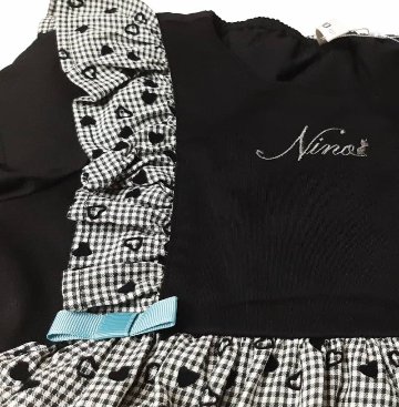 nino「ギンガムチェックハートフロッキー柄ワンピース」(90-130cm) の画像