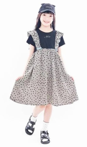 nino「ギンガムチェックハートフロッキー柄ワンピース」(90-130cm) の画像