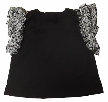 nino「ギンガムチェックハートフロッキー柄フリル袖Tシャツ」(100-130cm) 【 メール便送料無料】の画像