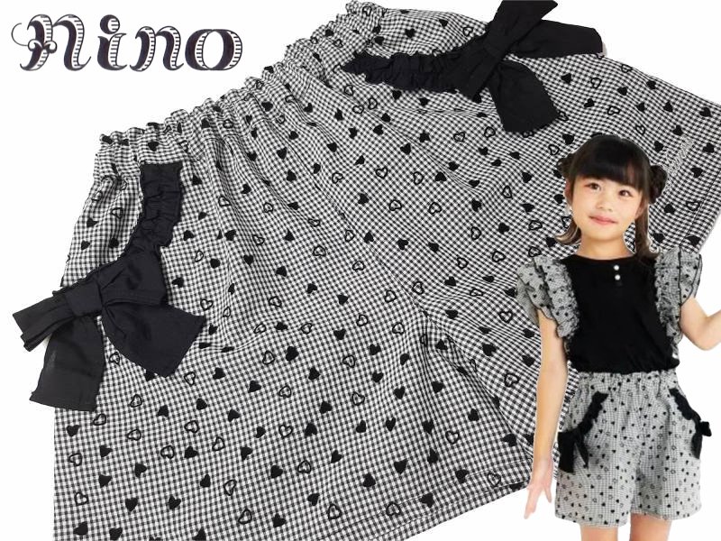 nino「ギンガムチェックハートフロッキー柄ショートパンツ」(100-130cm) 【メール便送料無料】の画像