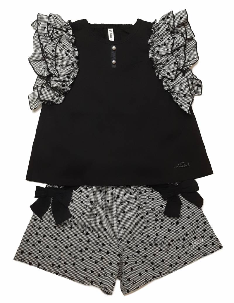 nino「ギンガムチェックハートフロッキー柄ショートパンツ」(100-130cm) 【メール便送料無料】の画像