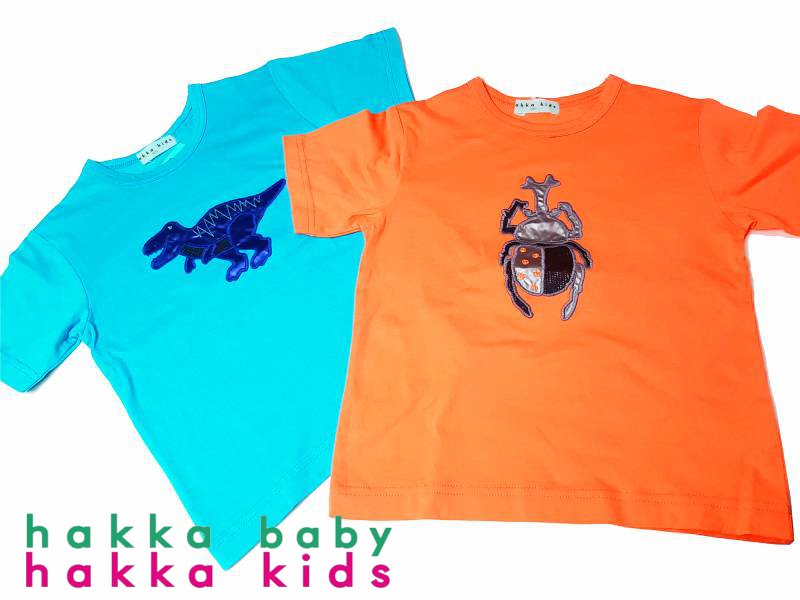 hakka kids「サテン地アップリケ付きTシャツ」(80-130cm） 【メール便送料無料】の画像