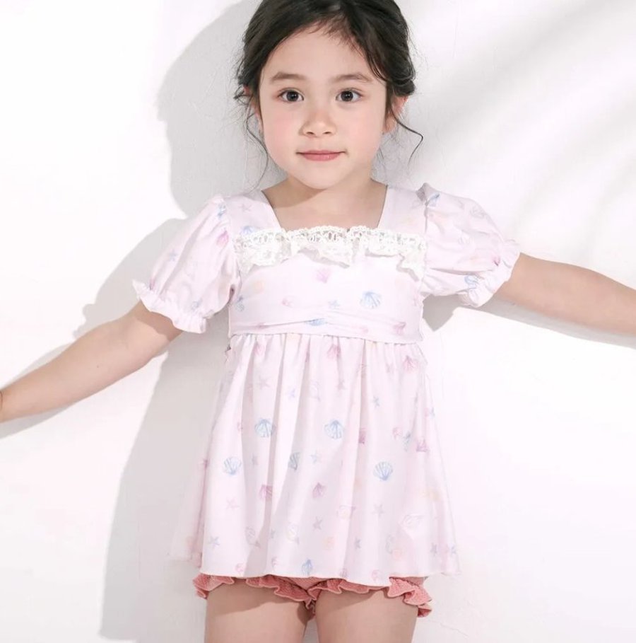 SLAP SLIP 「シェル柄フロントレースパフスリーブセパレート型スイムウェア」 (90-130cm)の画像