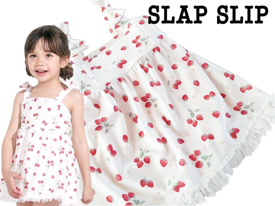 SLAP SLIP「肩リボン イチゴ総柄 ワンピース型 スイムウェア」 (90-130cm)の画像