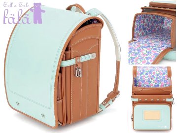 fafaランドセル2025年「牛革×人工皮革 キューブ型モデル MINT×CAMEL」 【当店だけのオリジナルダブル特典付】の画像