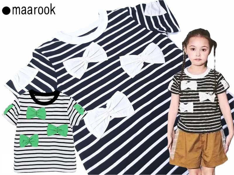 maarook「リボンアップリケ付きボーダーTシャツ」(90-140cm)  【メール便送料無料】の画像