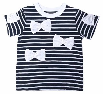 maarook「リボンアップリケ付きボーダーTシャツ」(90-140cm)  【メール便送料無料】の画像